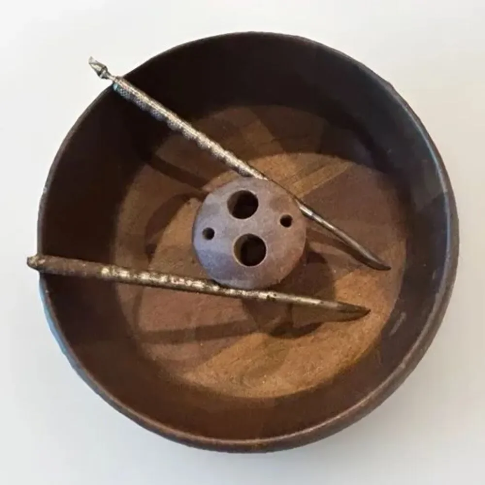 Vintage Mid Century Solid Walnut Nut Bowl Set with Metal Picks #510 Independent